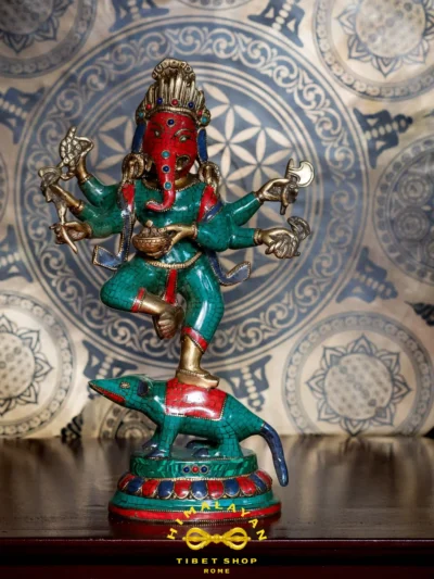 Ganesha a sei braccia in ottone su ratto – Divinità della fortuna