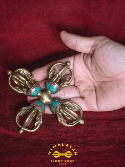 Doppio Vajra in Ottone Turchese e Corallo