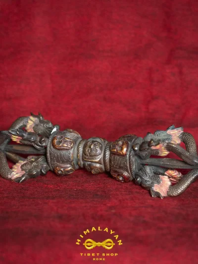 Vajra in bronzo fatta a mano  con quatro raggi a forma di drago